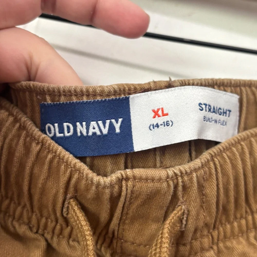 Old Navy Boys XL 14-16 Brown Straight Built-In Flex Elastic Waist Pull On Pants